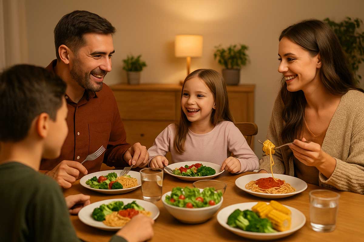 Family enjoying dinner together